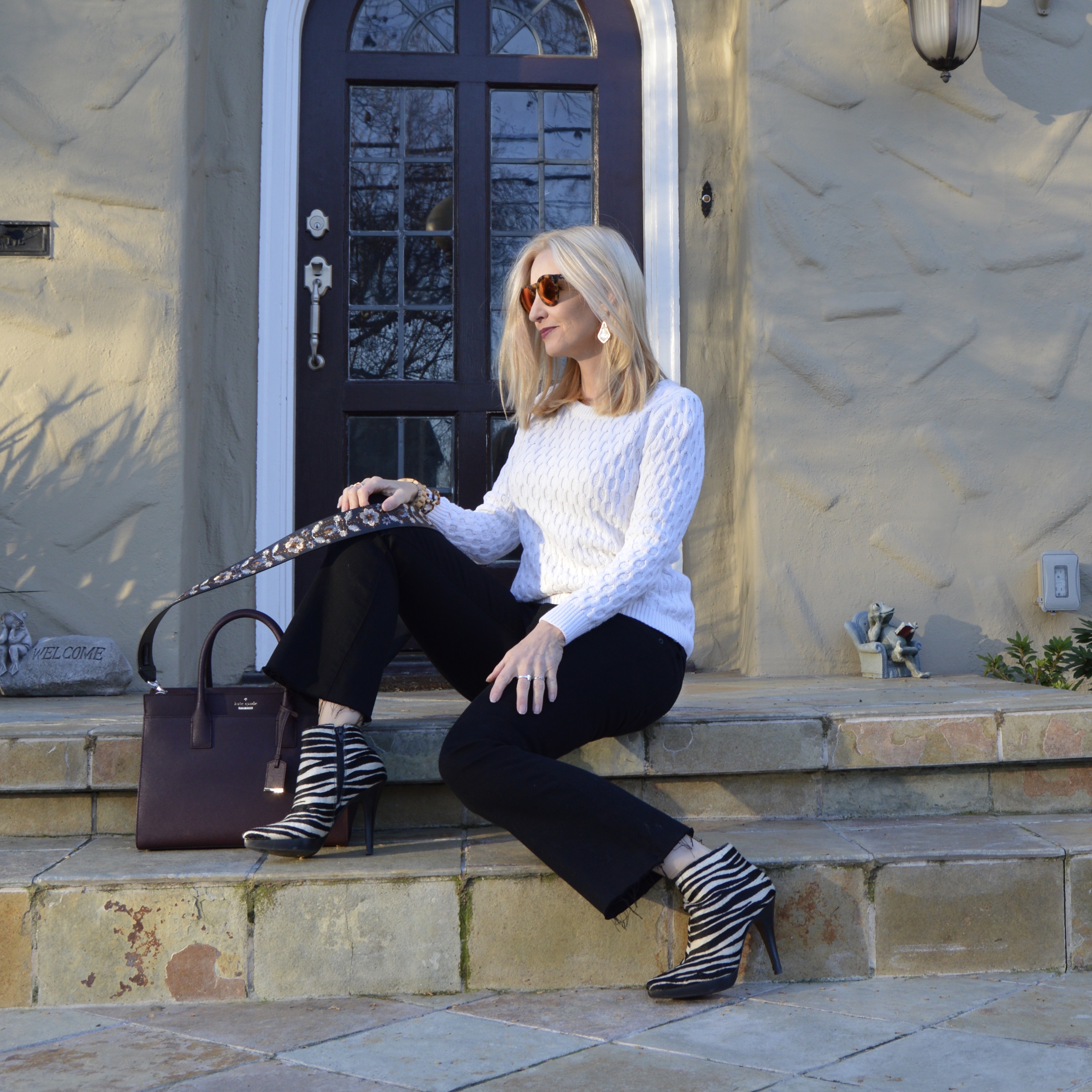 blogger over 40 styling zebra booties