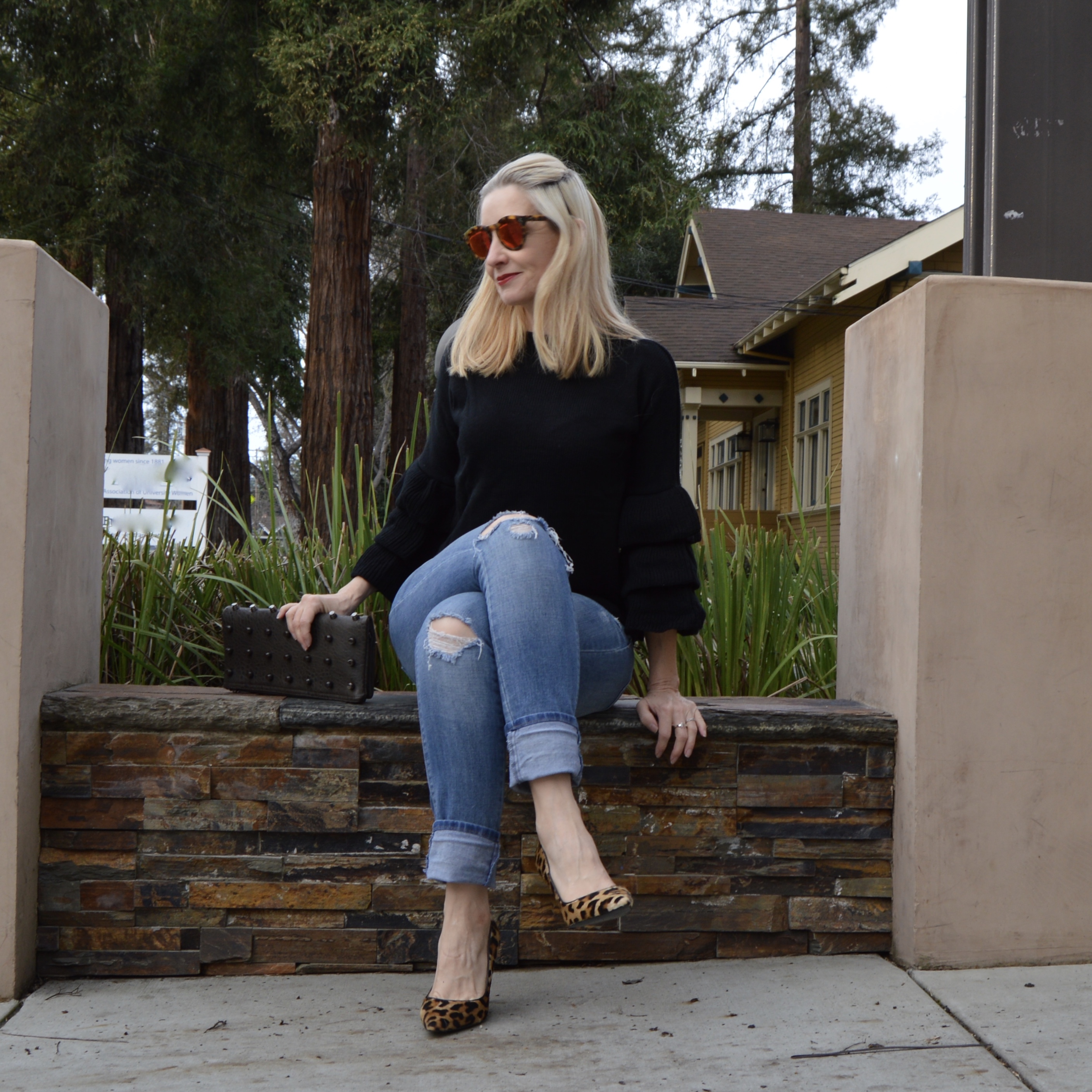 wearing the ruffle sleeve trend over 40