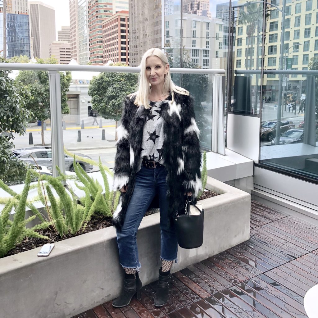 trendy over 40, faux fur trend, star trend