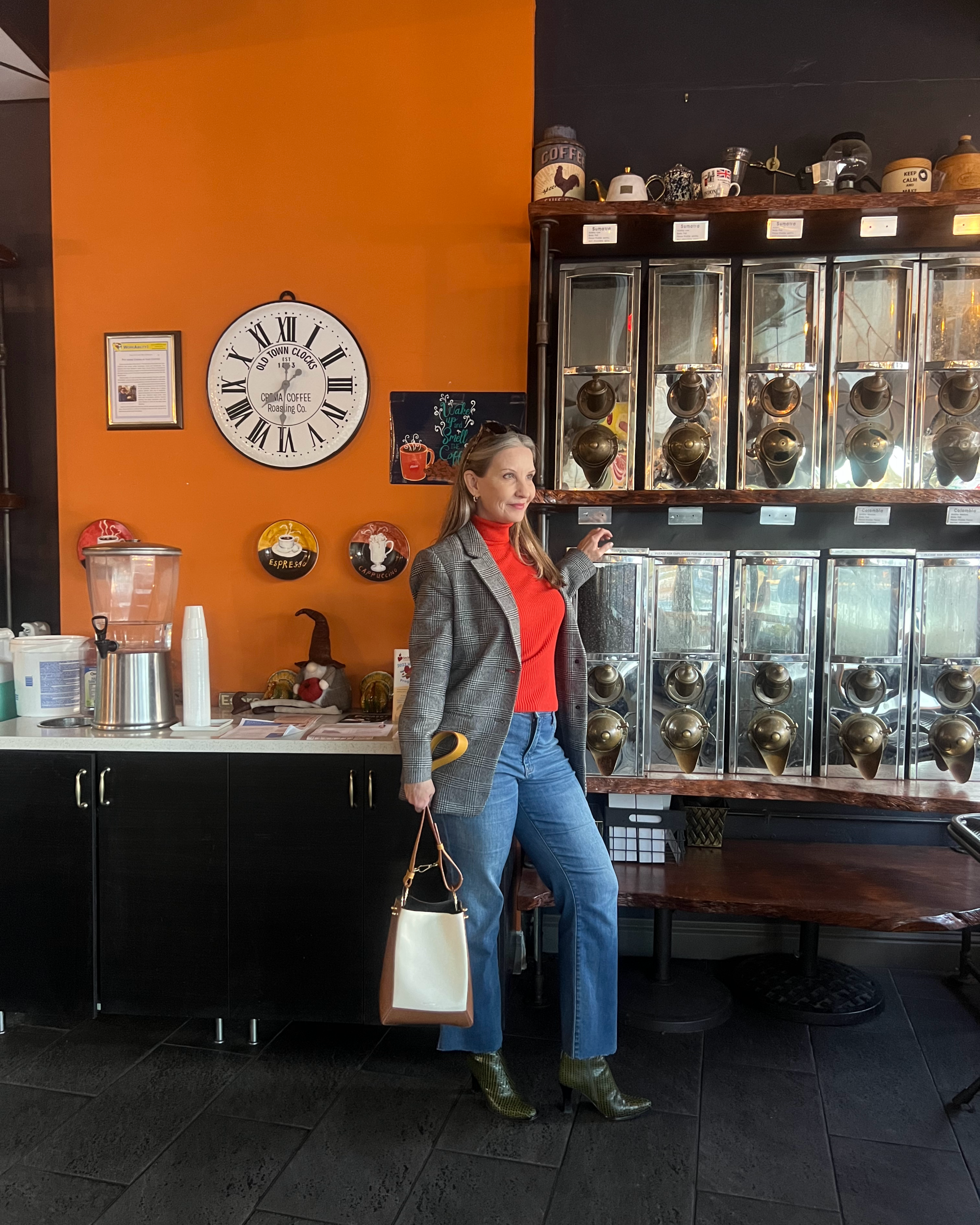 Crema coffee San Jose, fall outfit for women over 50