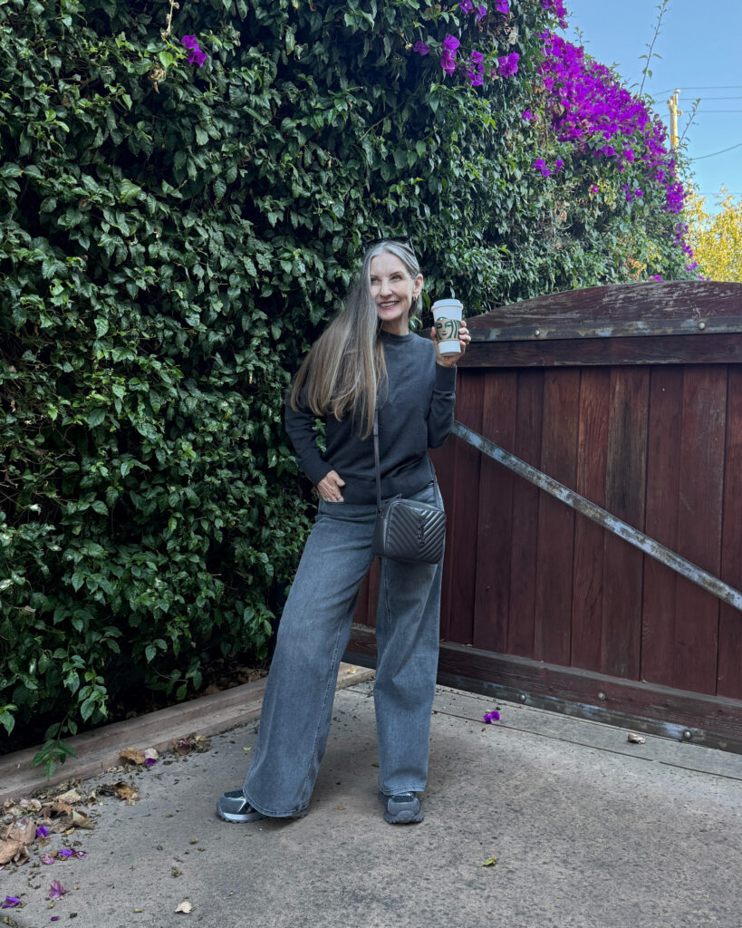 Lonza Rosie Sneakers, Quince Wide Leg Jeans, Pact Organic Cotton Sweater