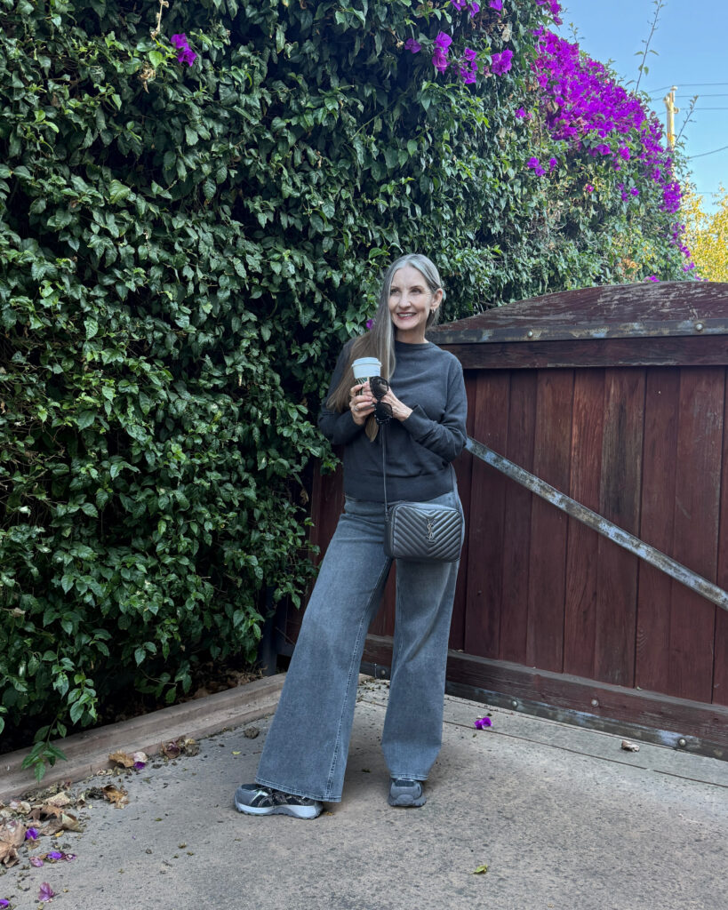 Lonza Rosie Sneakers, Quince Wide Leg Jeans, Pact Organic Cotton Sweater