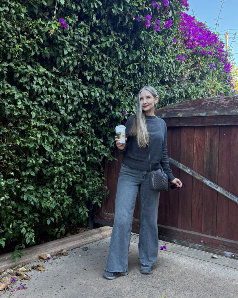 Lonza Rosie Sneakers, Quince Wide Leg Jeans, Pact Organic Cotton Sweater